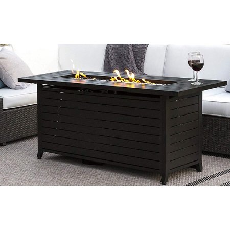Hiland Outdoor Rectangle Fire Pit in Black Mocha with Wind Screen AFP-RT-WS